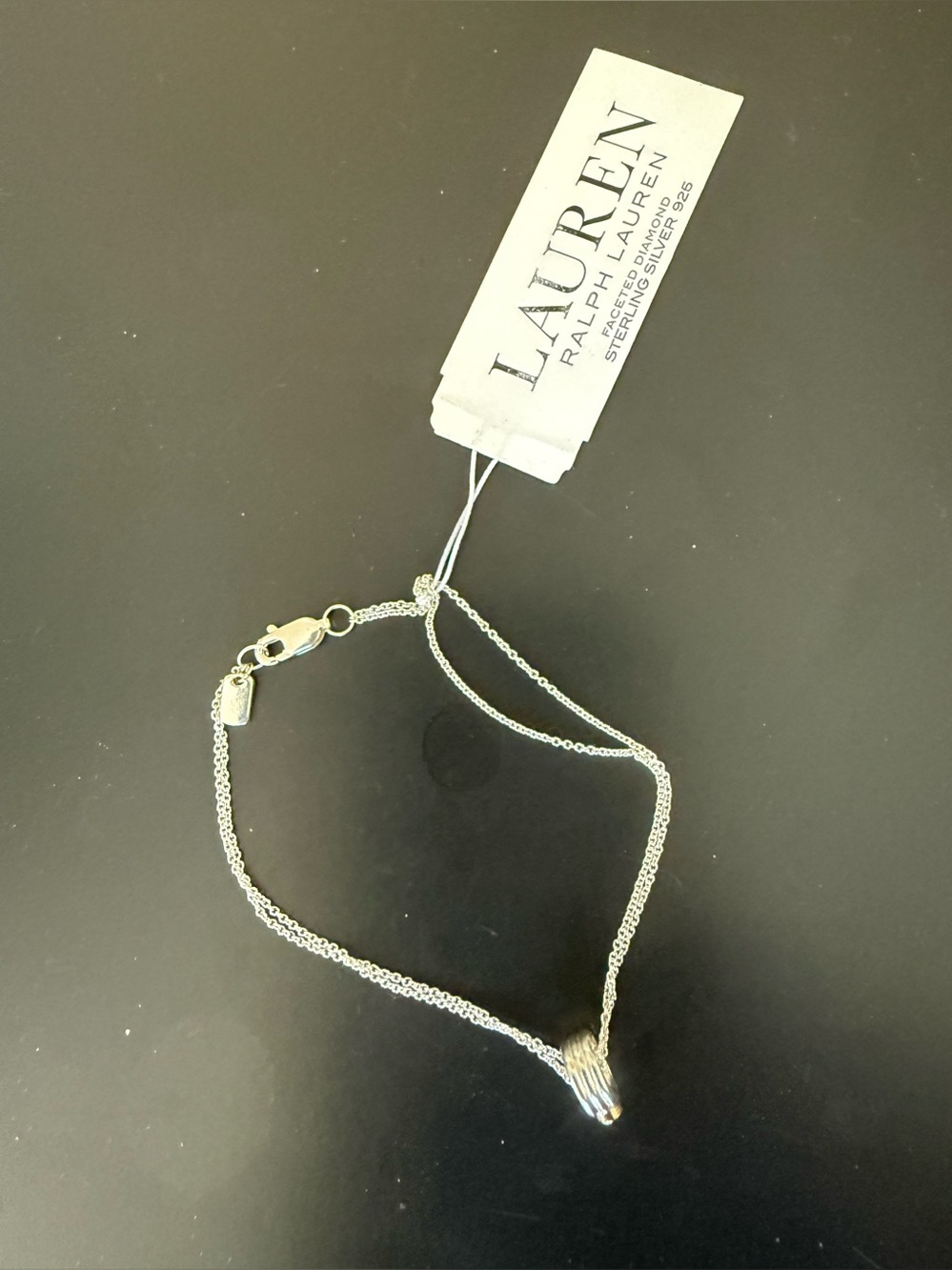 Ralph Lauren Sterling silver double chain bracelet- faceted diamond ring NWT